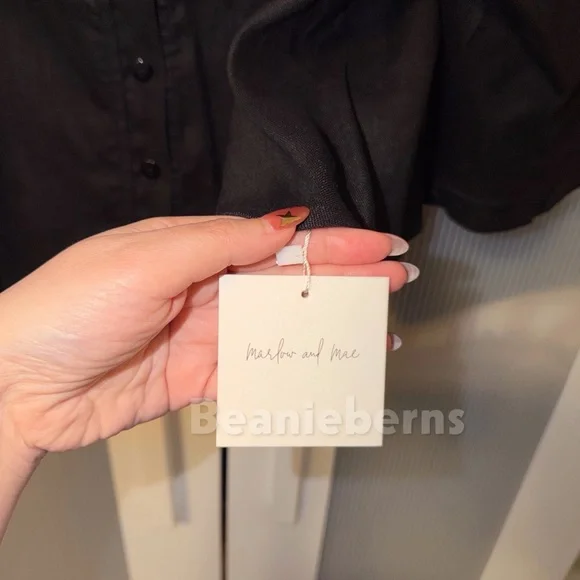 NWT Marlow and Mae 100% Linen Sylvie Blouse in Black Size S - Picture 2 of 11